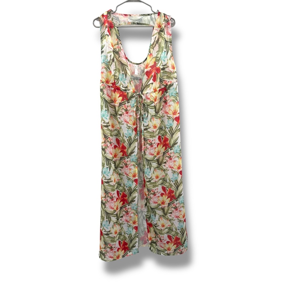 Cacique Swim Floral Cover Up Women's Size 14/16 Sheer Tie Front Tropical Resort